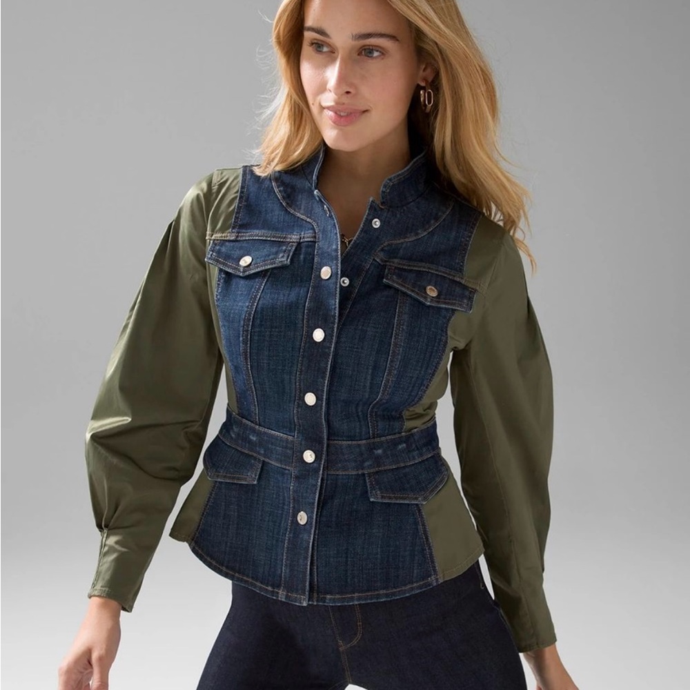 White House Black Market Denim and Olive Jacket